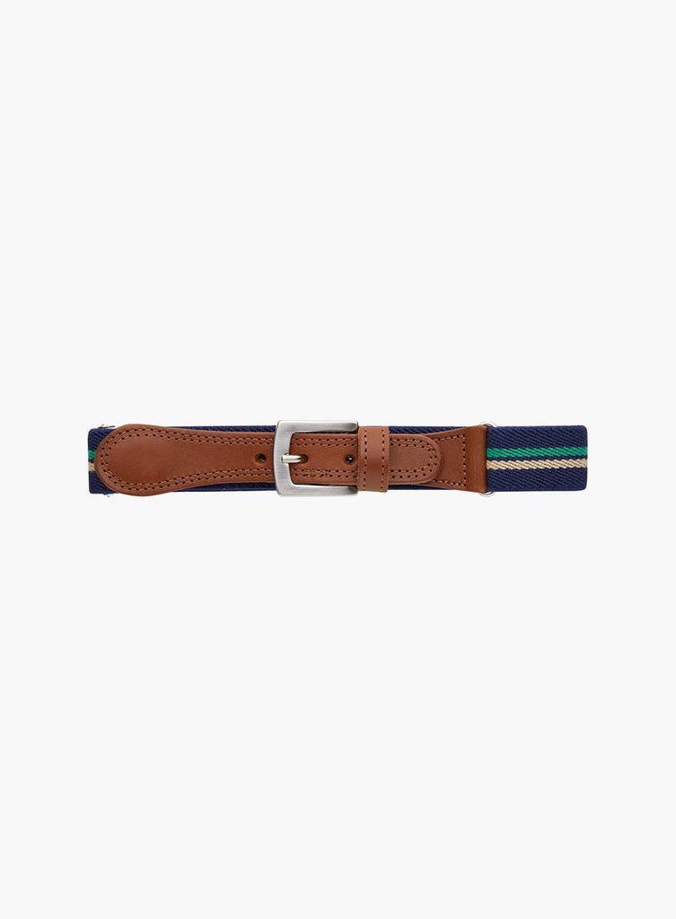 Thomas Brown Belt Elasticated Belt in Navy/Sage Stripe