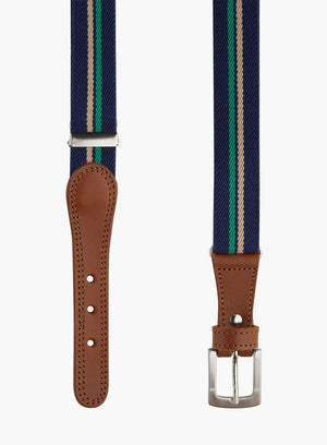 Thomas Brown Belt Elasticated Belt in Navy/Sage Stripe