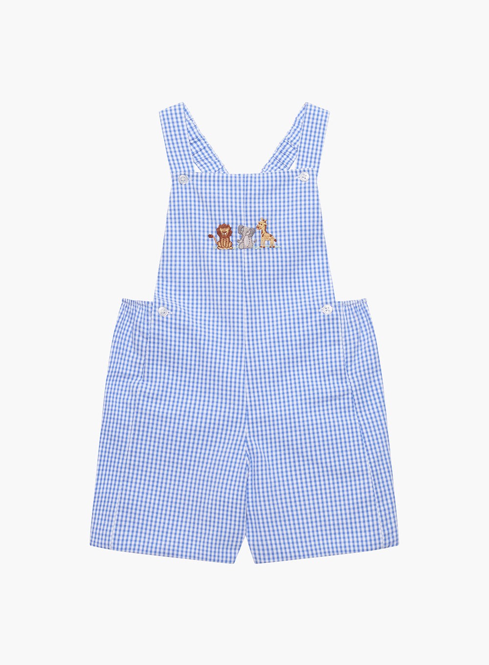 Blue and white sales striped overall shorts