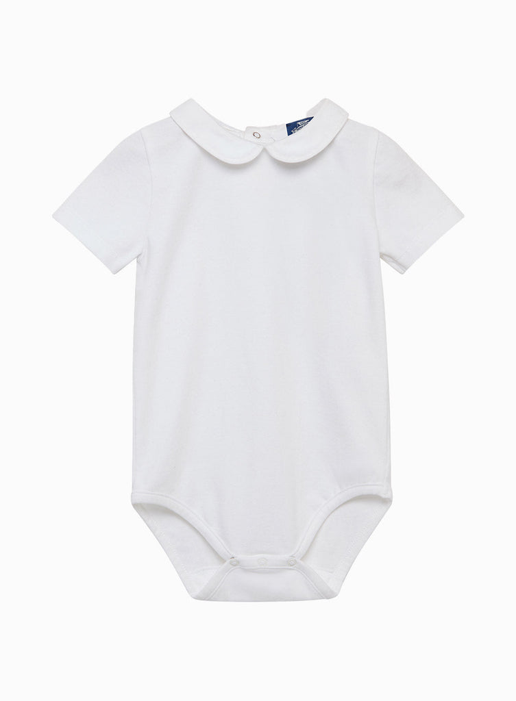 Baby Short-Sleeved Milo Piped Body in White | Trotters London