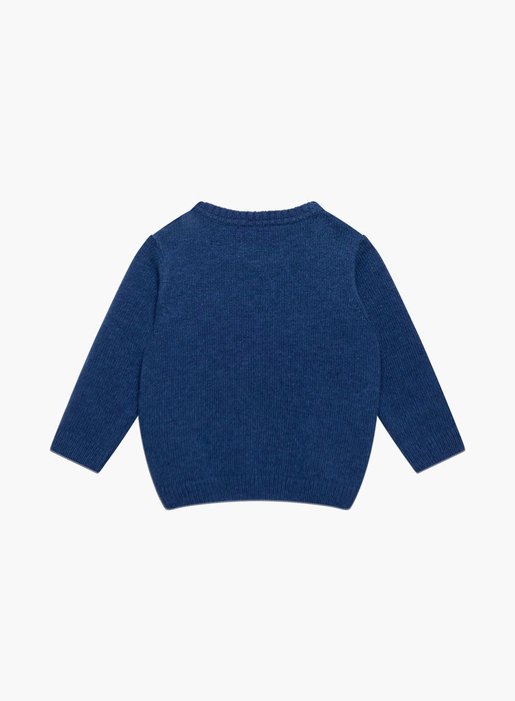 Thomas Brown Baby Digby Digger Jumper in Denim Blue Marl | Trotters London