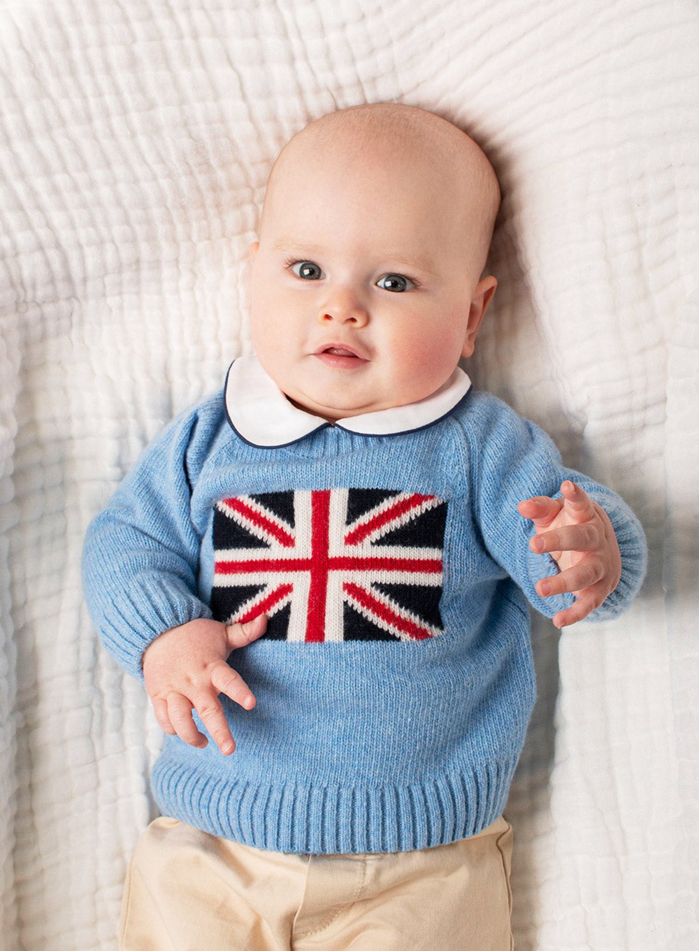 Baby George Union Jack Jumper in Blue Trotters London