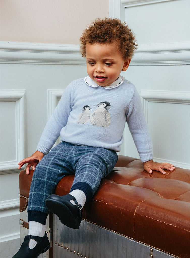 Baby Boys Pip Penguin Jumper Pale Blue | Trotters London