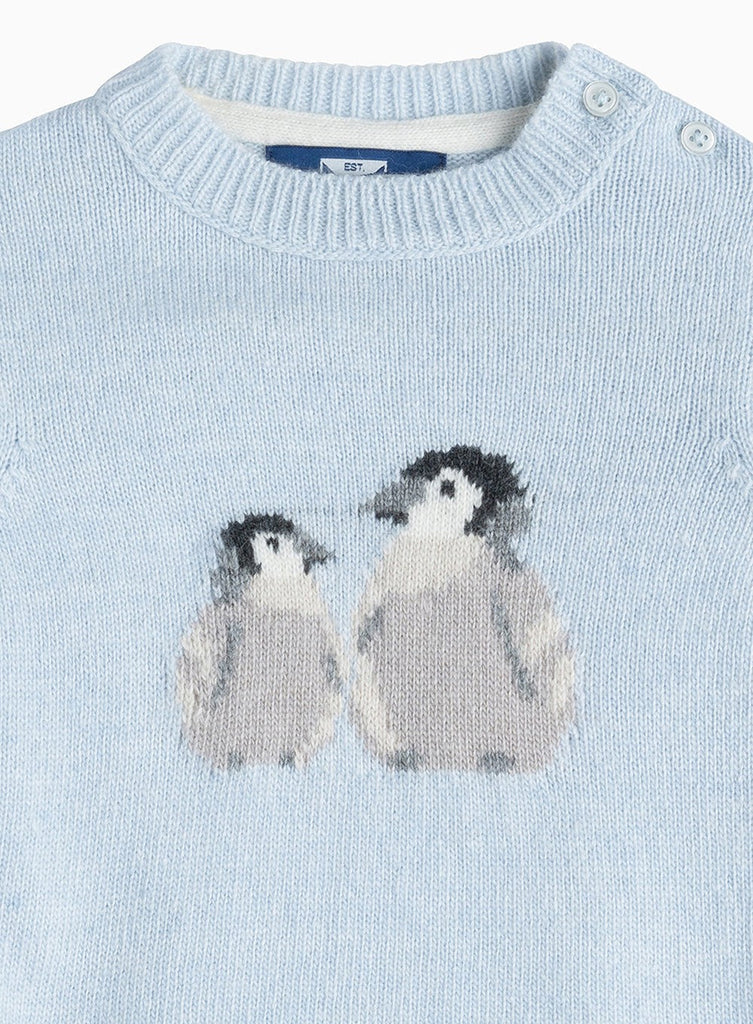 Baby Boys Pip Penguin Jumper Pale Blue | Trotters London