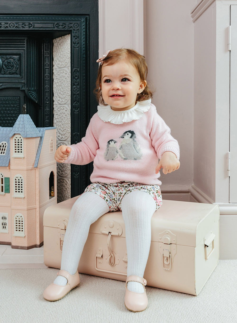 Baby Girls Pip Penguin Jumper Pale Pink Trotters London