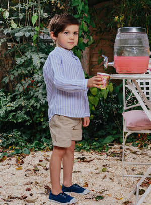 Thomas Brown Shirt Oscar Shirt in Pale Blue Stripe