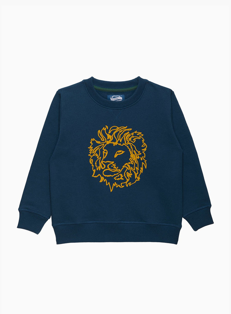 Boys Augustus Lion Sweatshirt in Navy | Trotters London