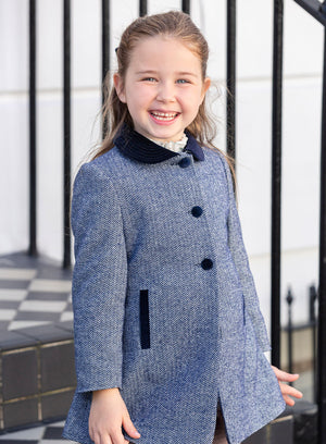 Trotters Heritage Coat Matilda Swing Coat in Navy Herringbone