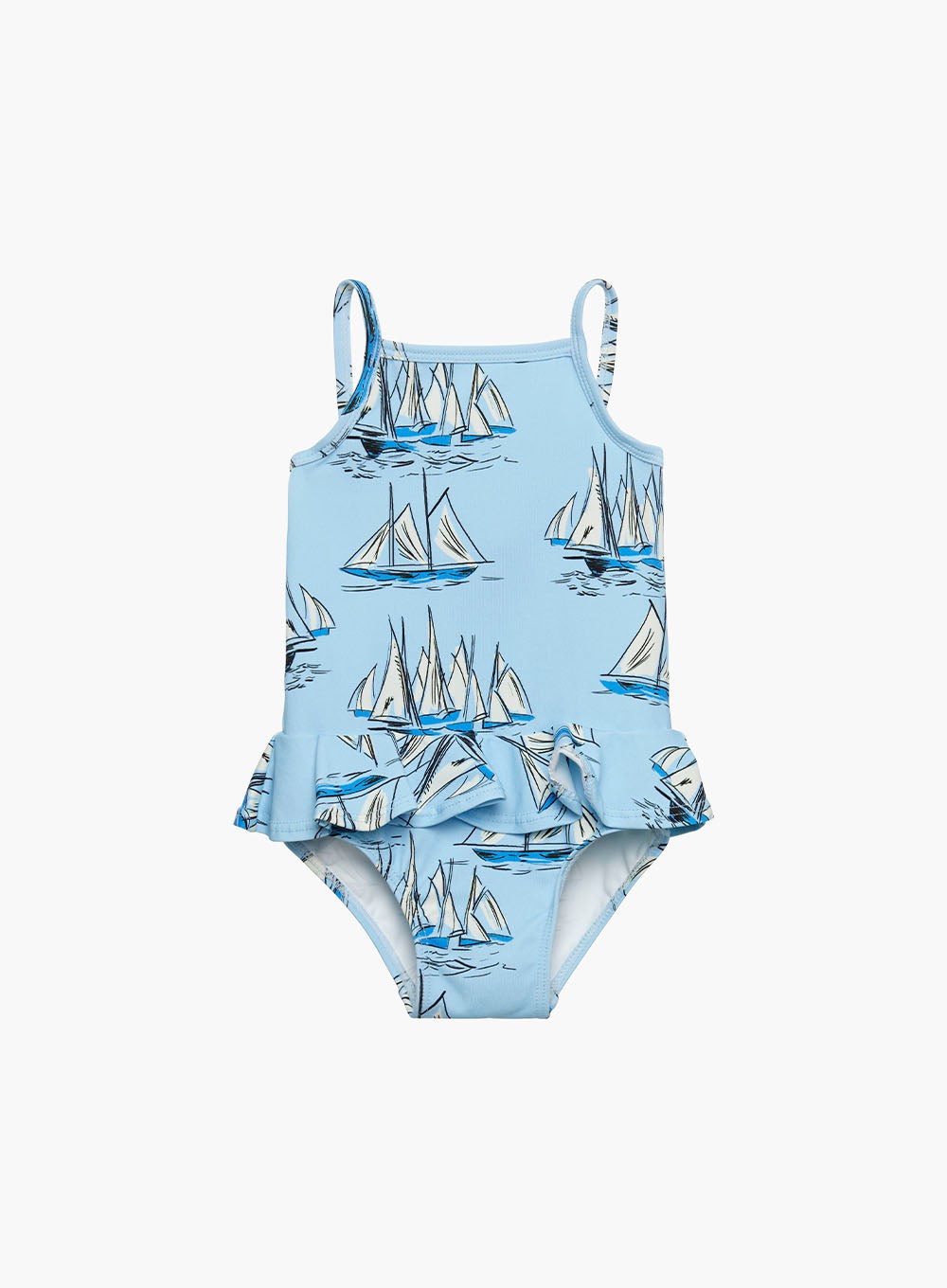 Baby Peplum Swimsuit in Blue Sailboat Trotters London