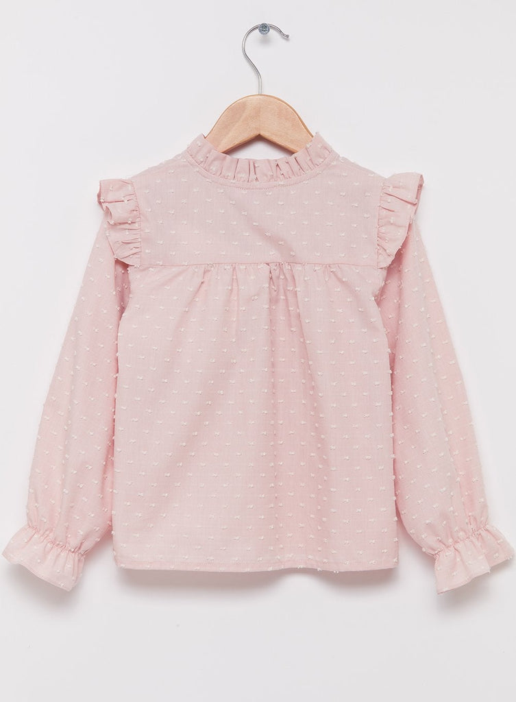 Girls Frances Ruffle Blouse in Pink | Trotters Childrenswear