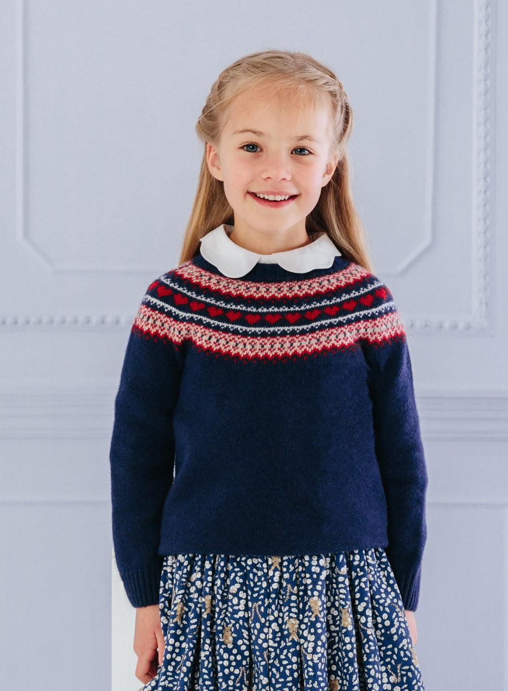 Confiture Girls' Natasha Fair Isle Jumper in Navy | Trotters London