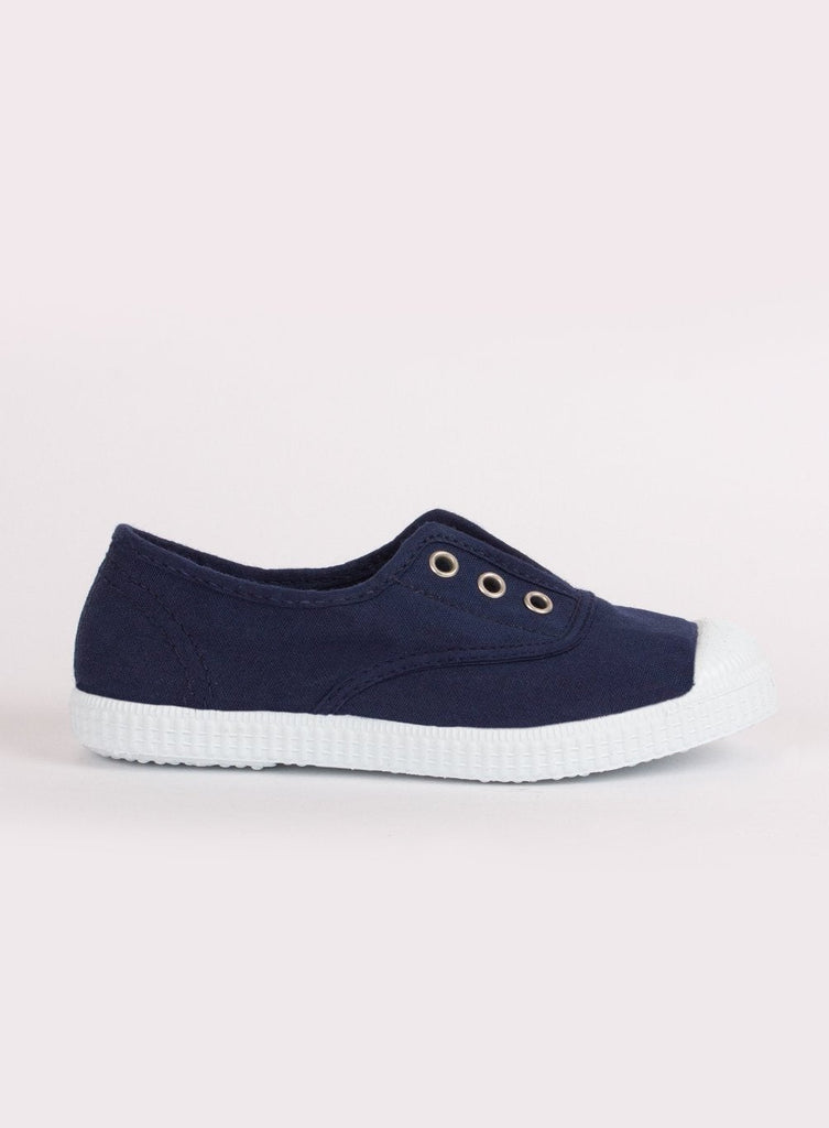 Hampton Canvas Plum Plimsolls in Navy | Kid's Shoes From Trotters
