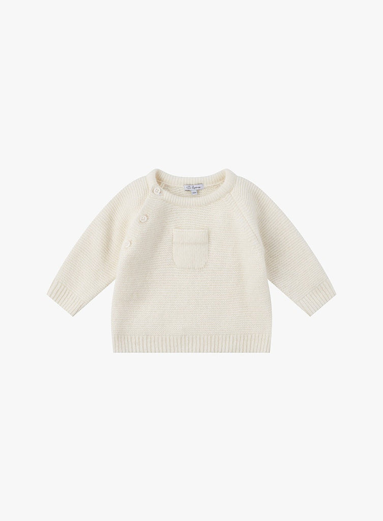Lapinou Newborn Little Cosy Button-up Jumper in Off White | Trotters