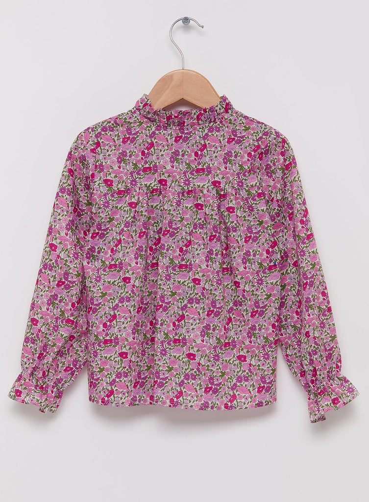 Girls Ruffle Blouse in Liberty's Pink Poppy & Daisy | Trotters