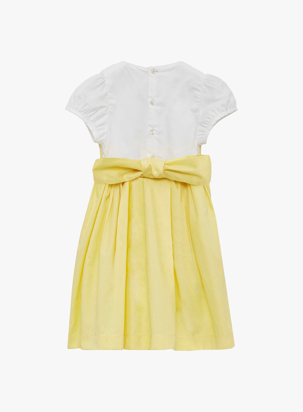 Girls Rose Hand Smocked Dress in Lemon Yellow Trotters