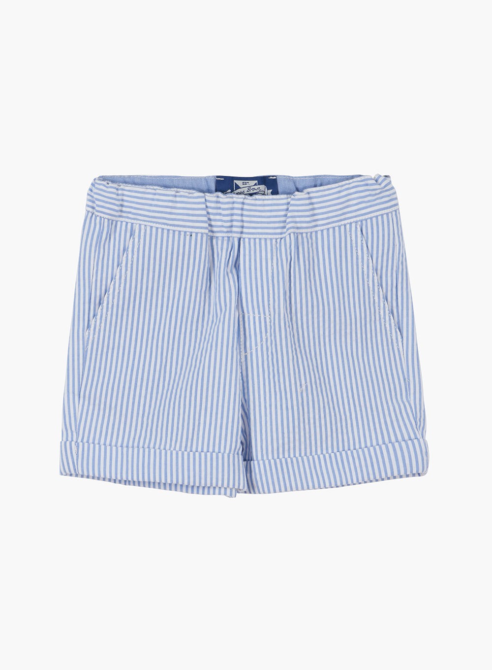 Thomas Brown Baby Boys Charlie Pull Up Shorts Blue Stripe | Trotters London