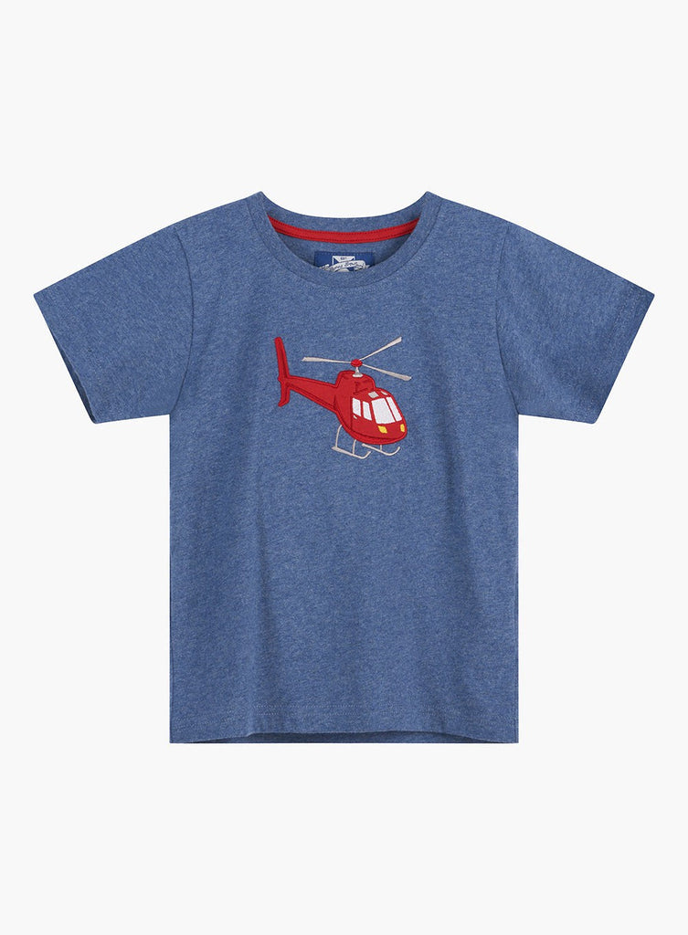 Boys Helicopter T-Shirt Denim/Blue Marl | Trotters London